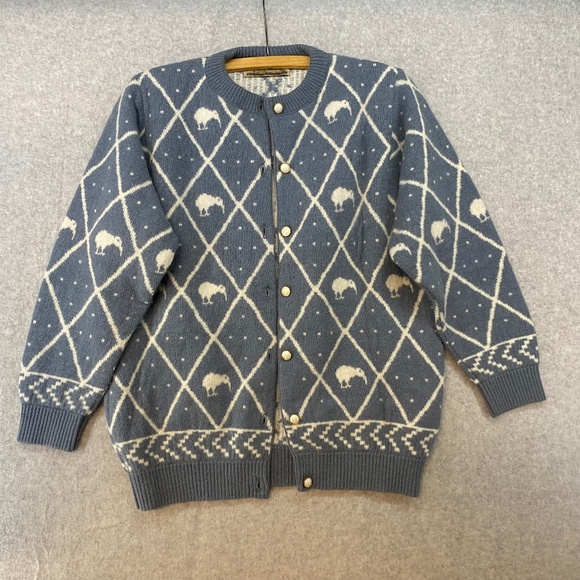 Vintage Small Colonial Concepts New Zealand Cardigan Kiwi Blue Lambsool Angora - Picture 1 of 9